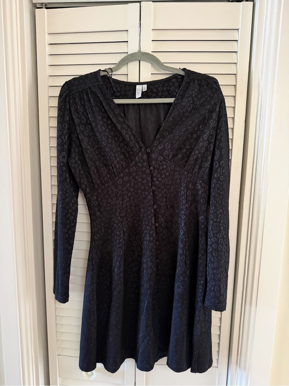 & Other Stories Black Long-Sleeve Button Front Textured Dress